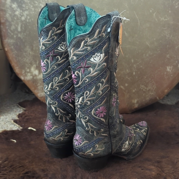 CORRAL E1482 distressed gray floral embroidered snip toe cowgirl boots sz8.5 NWT - Picture 6 of 16